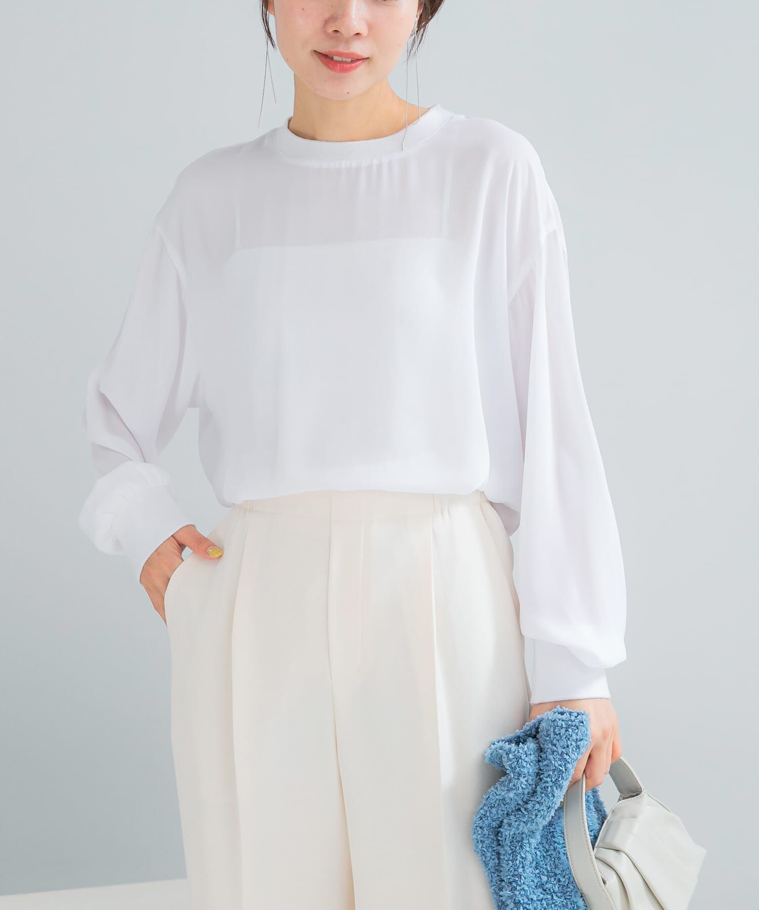 URBAN RESEARCH ROSSO「リブドッキングセミシアープルオーバー」|Tシャツ・カットソー|ホワイト