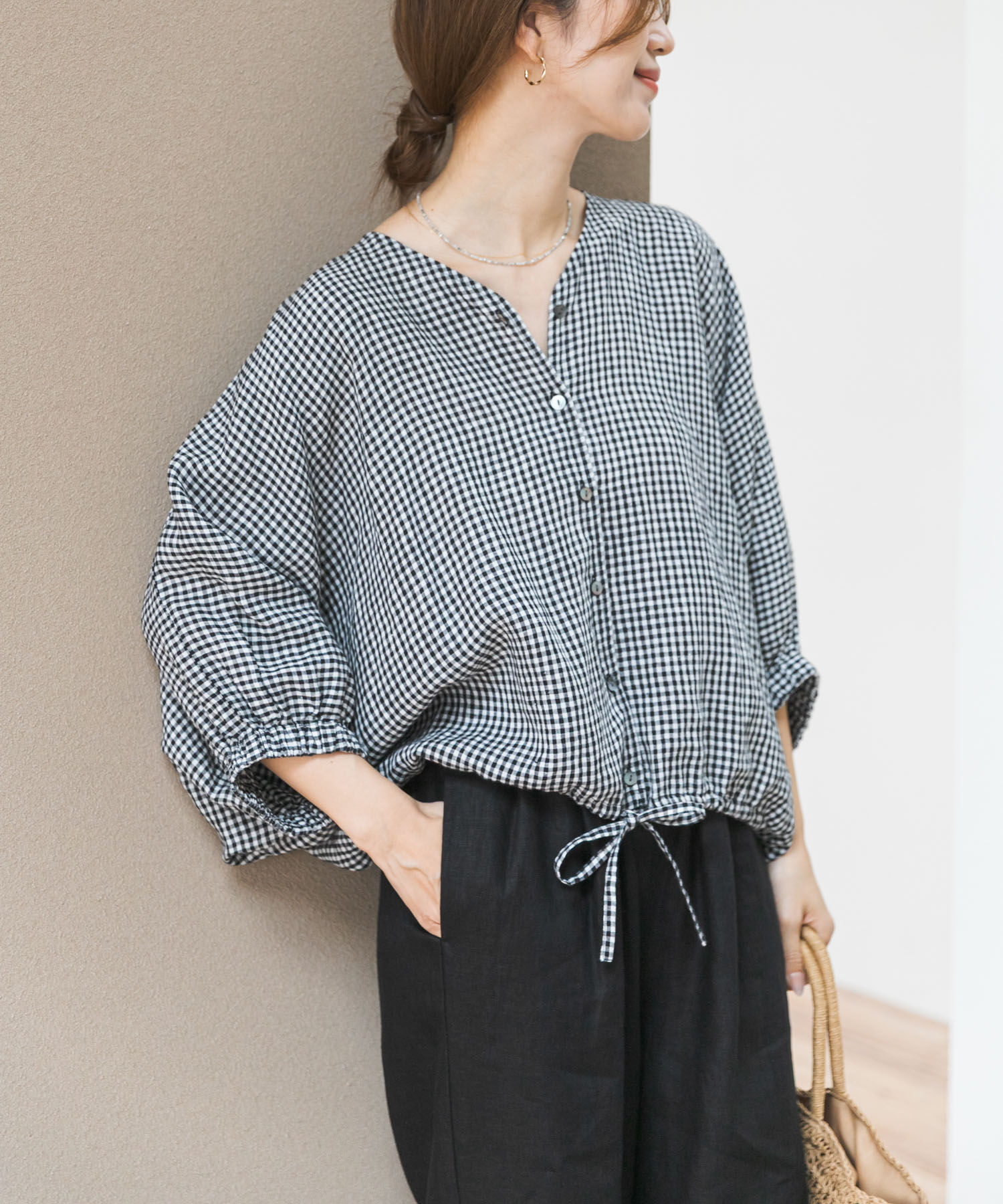 URBAN RESEARCH DOORS「リネンドロストドルマンブラウス」|シャツ・ブラウス|チェック