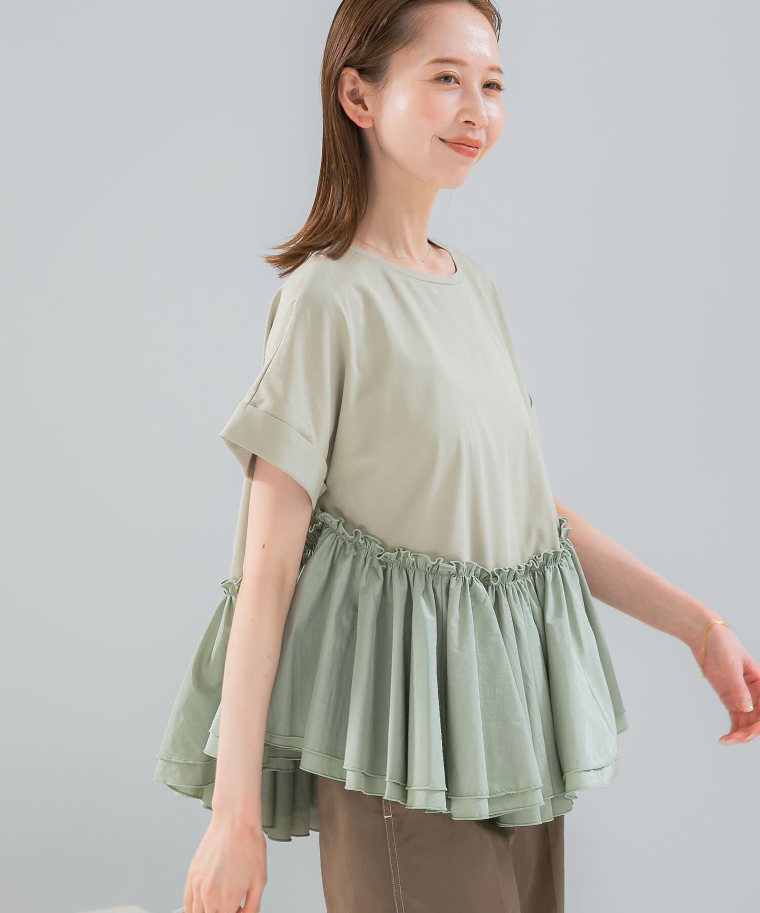 URBAN RESEARCH ROSSO「タフタドッキングティアードTEEブラウス」|Tシャツ・カットソー|