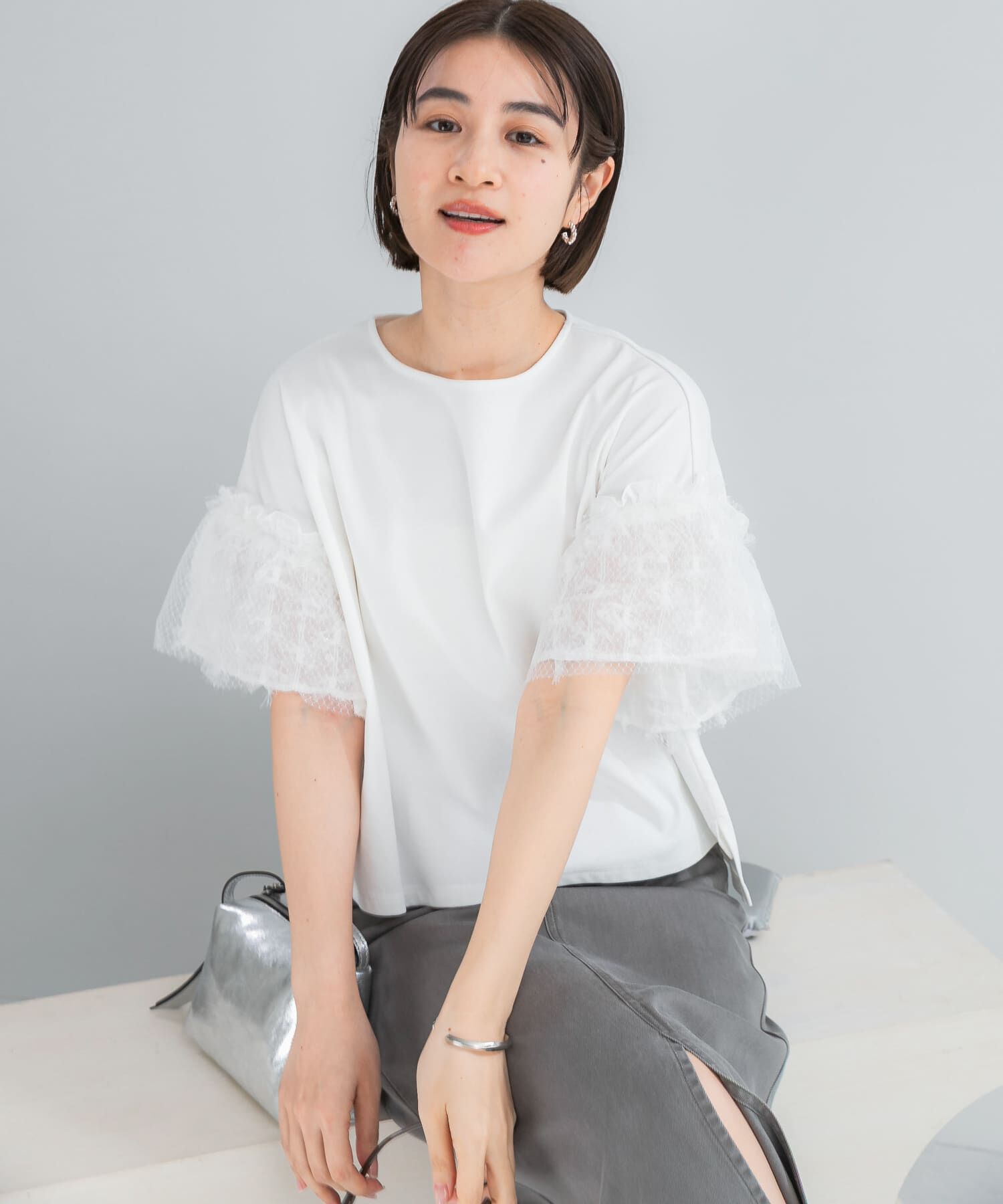 URBAN RESEARCH ROSSO「チュールドッキングTEEブラウス」|Tシャツ・カットソー|