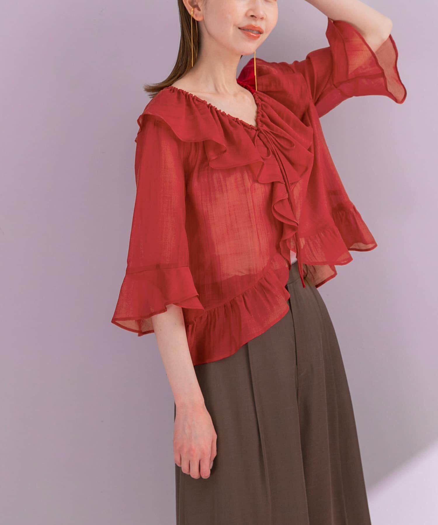 URBAN RESEARCH ROSSO「シアーフリルブラウス」|シャツ・ブラウス|レッド