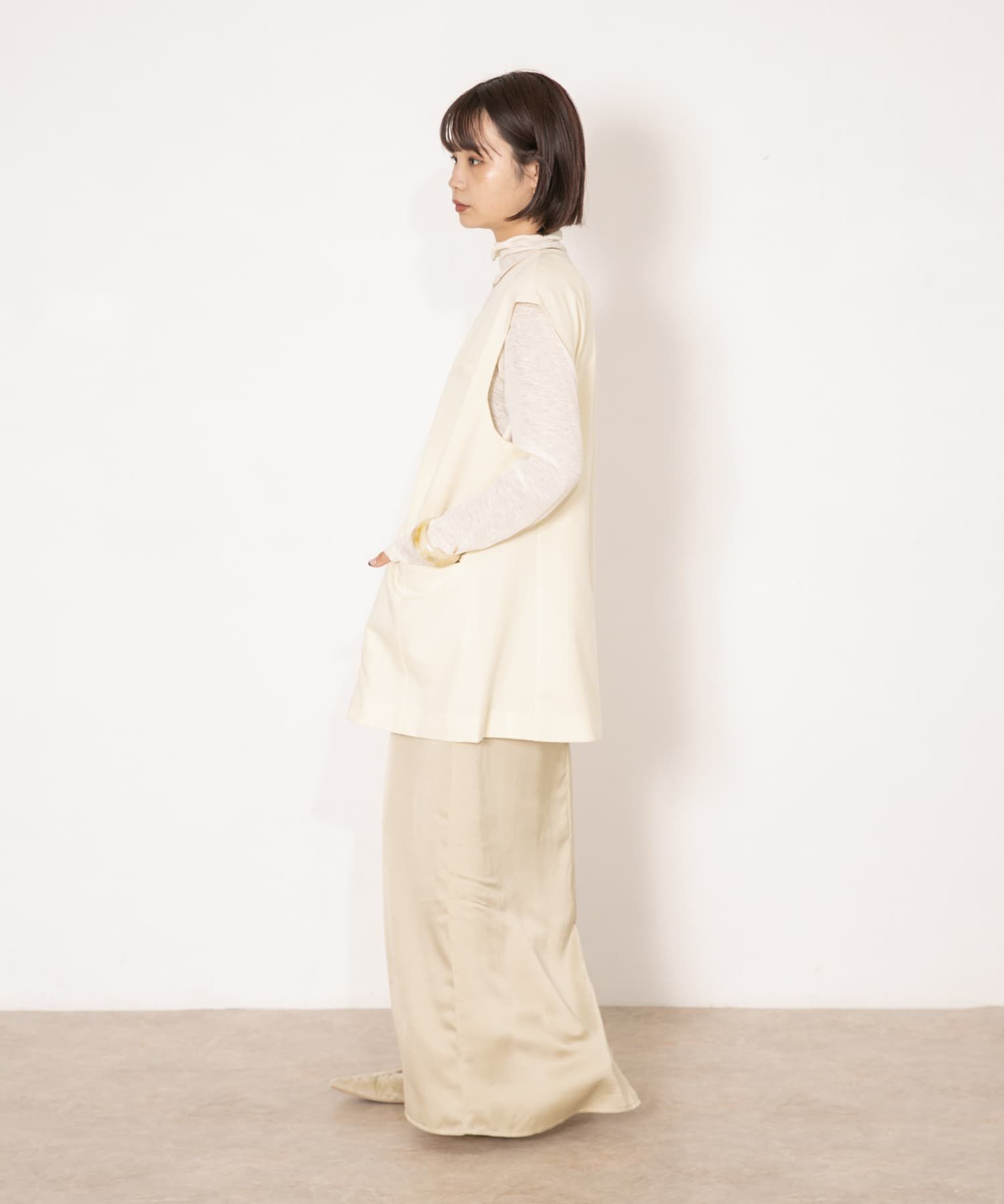  「ラウンドノーカラージレ」|ノーカラーコート|