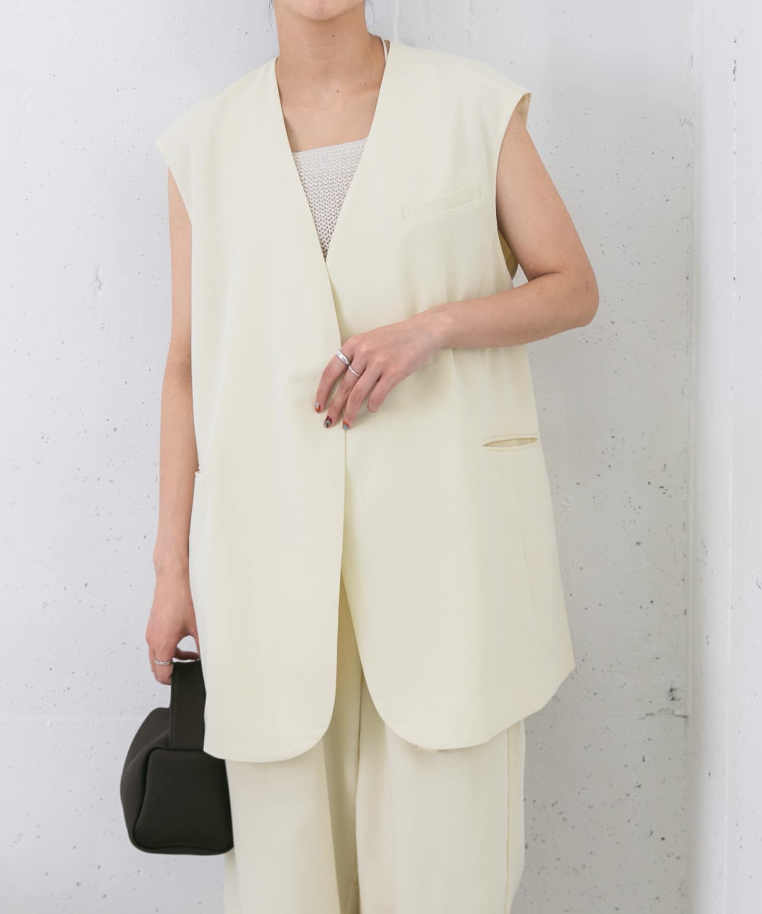  「ラウンドノーカラージレ」|ノーカラーコート|