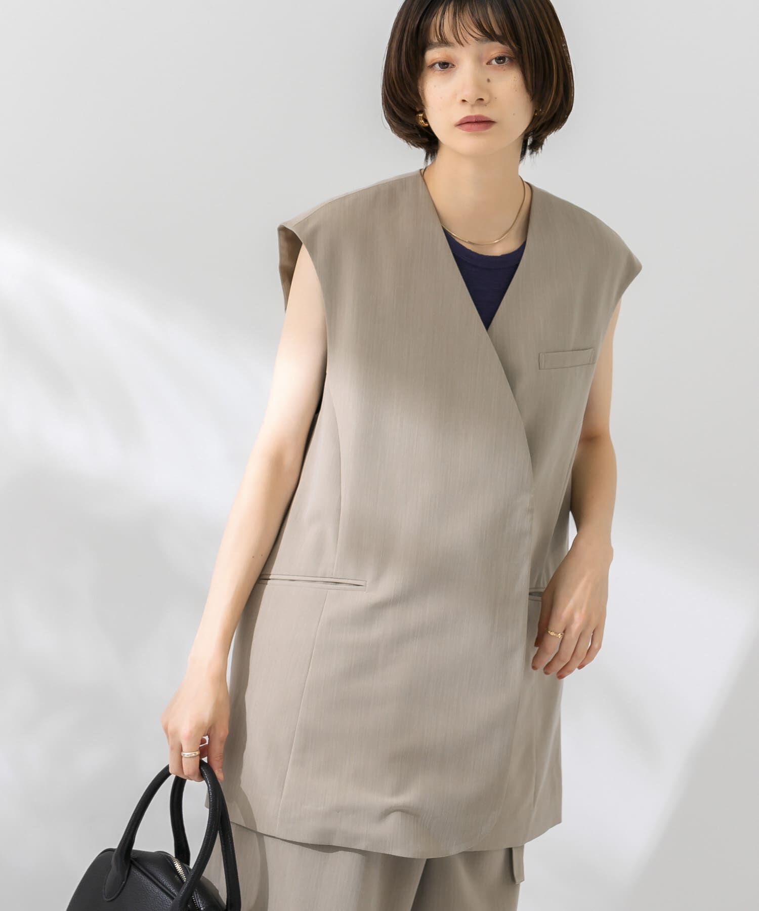  「ラウンドノーカラージレ」|ノーカラーコート|