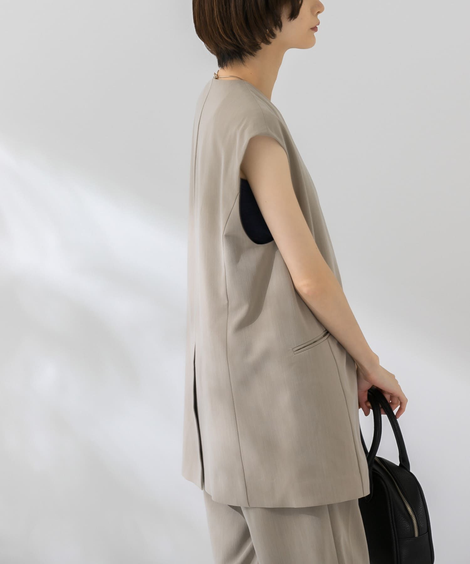  「ラウンドノーカラージレ」|ノーカラーコート|