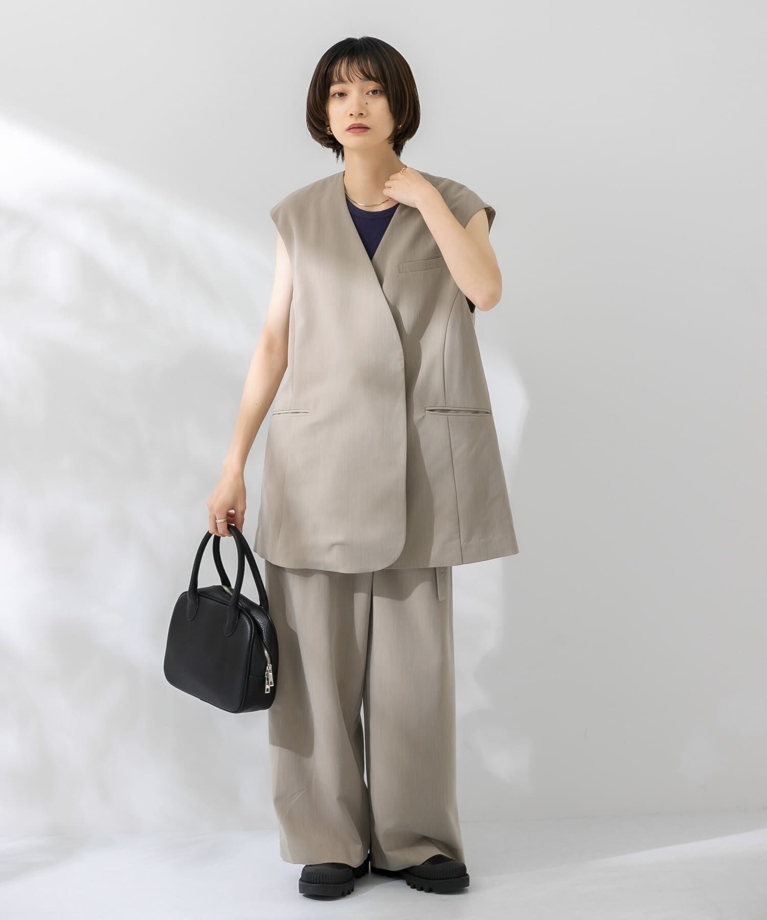  「ラウンドノーカラージレ」|ノーカラーコート|