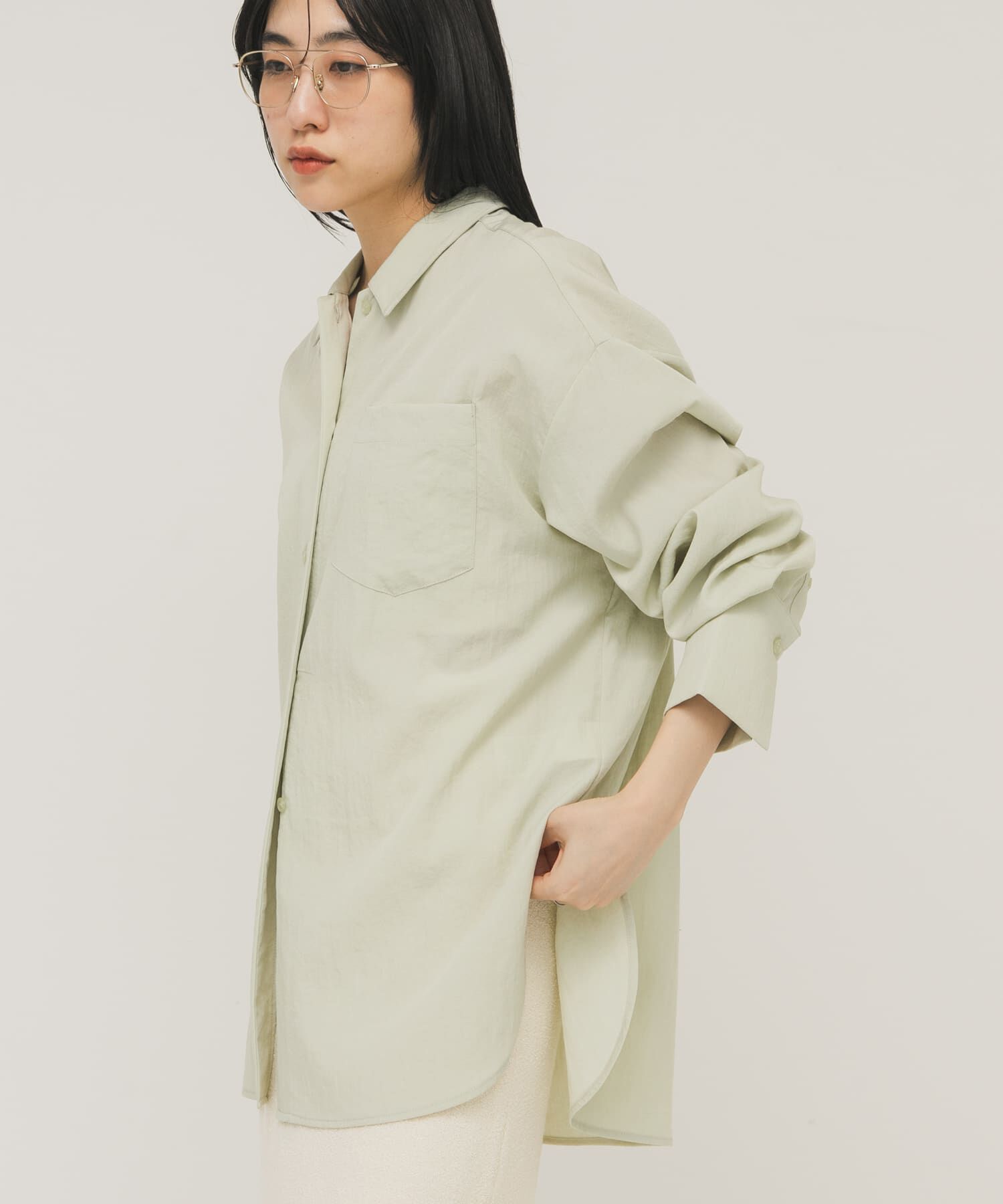  「オーバーサイズミニマルシャツ」|シャツ・ブラウス|グリーン系その他