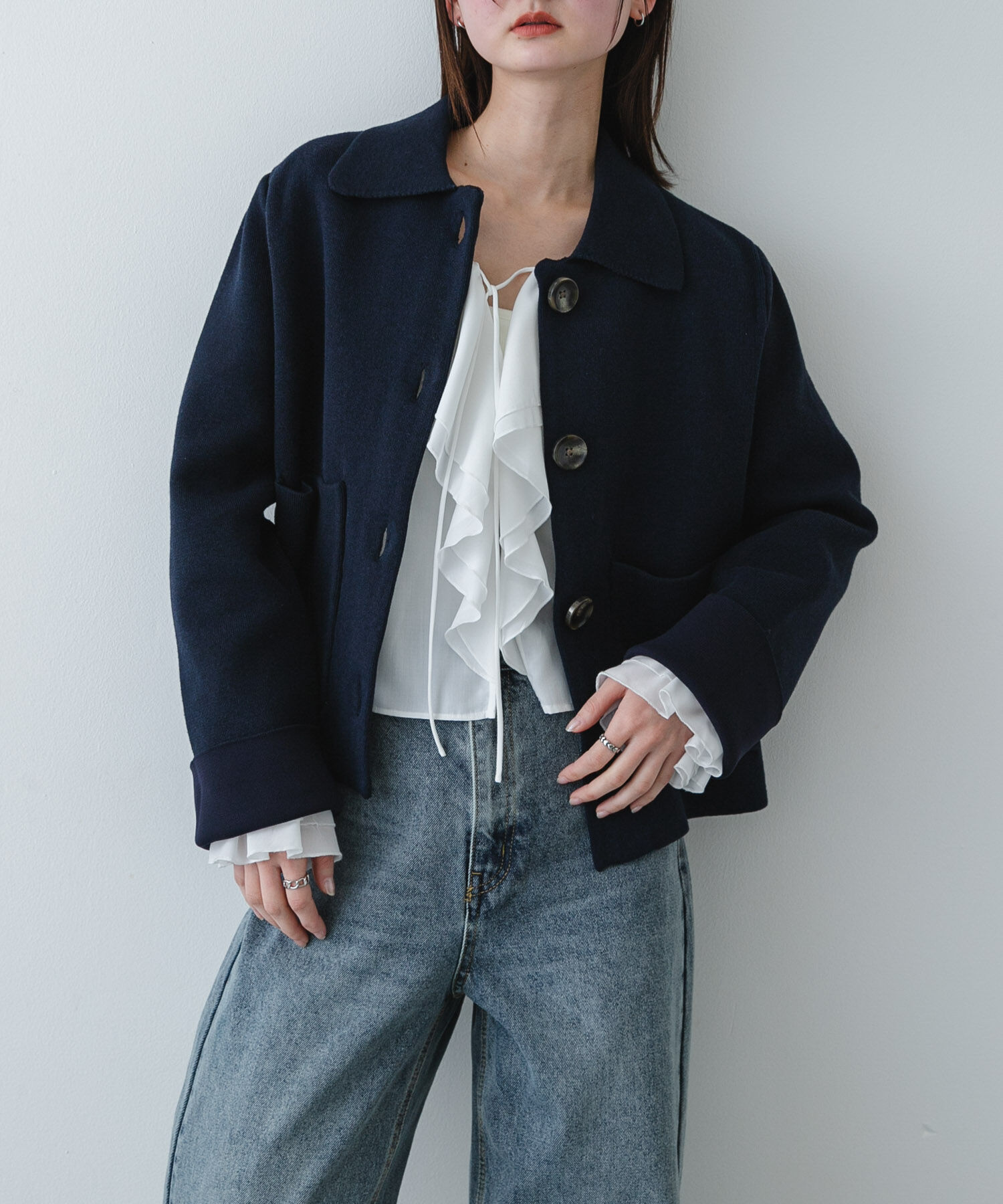 SENSE OF PLACE by URBAN RESEARCH「『洗濯可』ビックボタンニットジャケット」|ニット・セーター|ネイビー