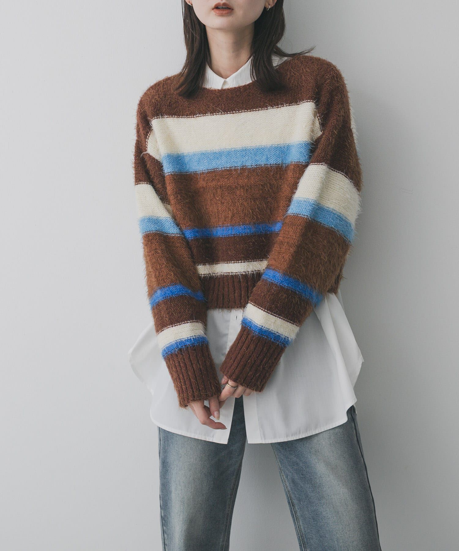 SENSE OF PLACE by URBAN RESEARCH「『洗濯可』シャギーハイショクボーダーニット」|ニット・セーター|ブラウン系その他