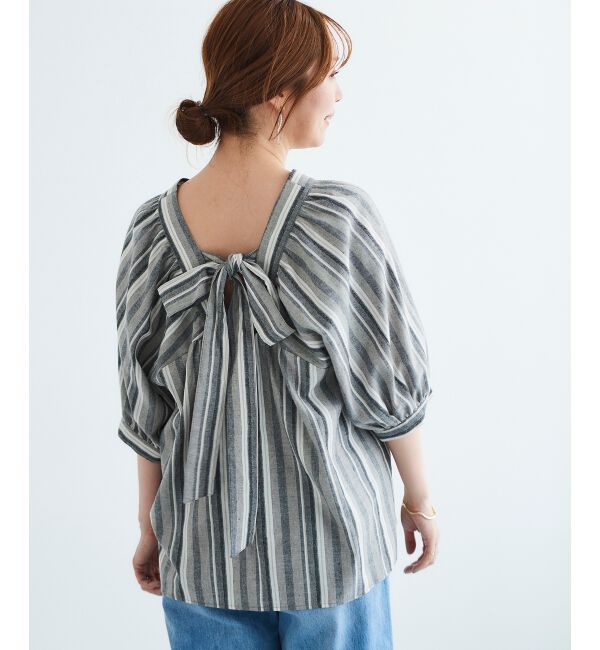 le.coeur blanc「《手洗い可能》バックリボンストライプブラウス」|シャツ・ブラウス|