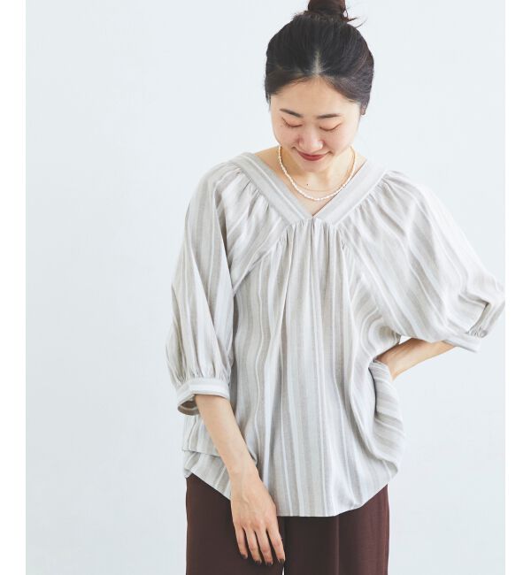 le.coeur blanc「《手洗い可能》バックリボンストライプブラウス」|シャツ・ブラウス|