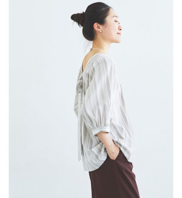 le.coeur blanc「《手洗い可能》バックリボンストライプブラウス」|シャツ・ブラウス|