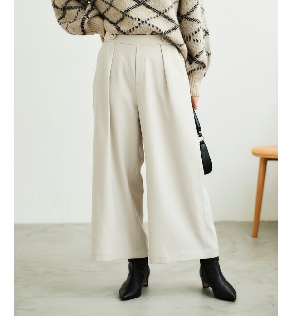 le.coeur blanc「ウールライクウエストデザインワイドクロップドパンツ」|その他|ｸﾞﾚｰｼﾞｭ