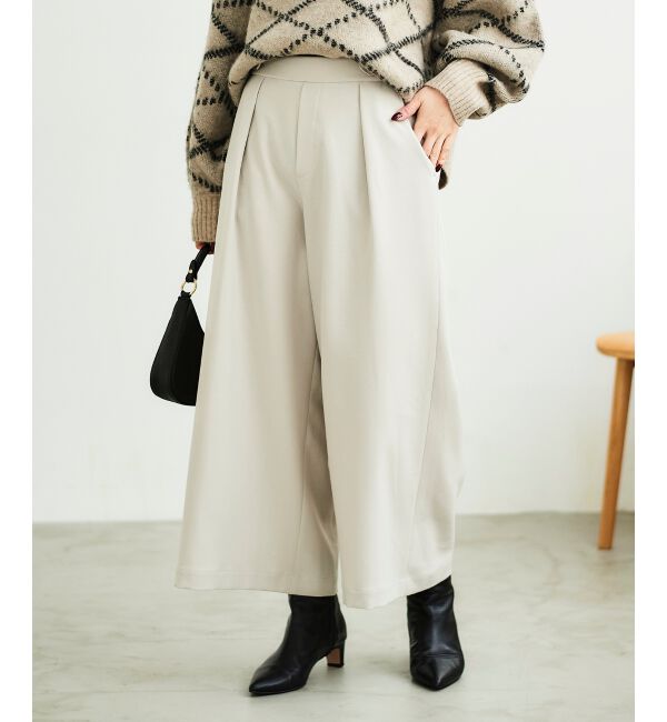 le.coeur blanc「ウールライクウエストデザインワイドクロップドパンツ」|その他|