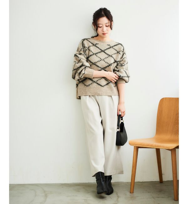 le.coeur blanc「ウールライクウエストデザインワイドクロップドパンツ」|その他|