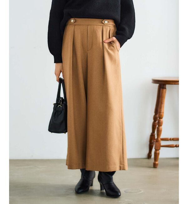 le.coeur blanc「ウールライクウエストデザインワイドクロップドパンツ」|その他|キャメル