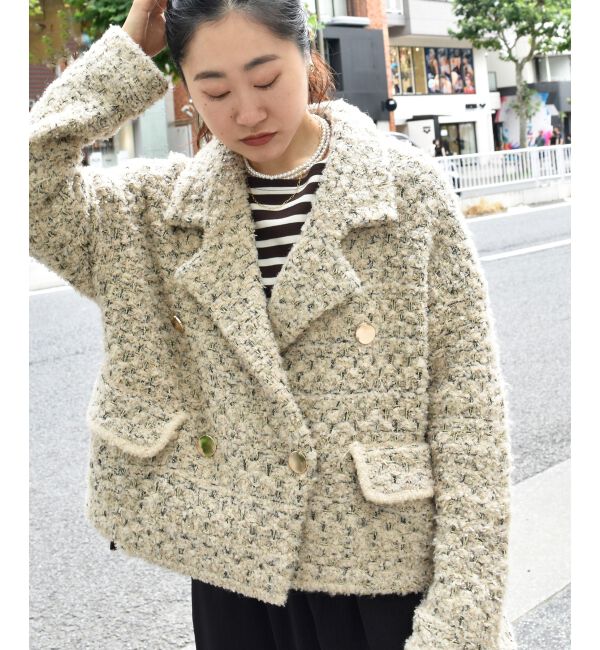  「《手洗い可能》TORRAZZO DONNAツイードニットPコート」|ピーコート|