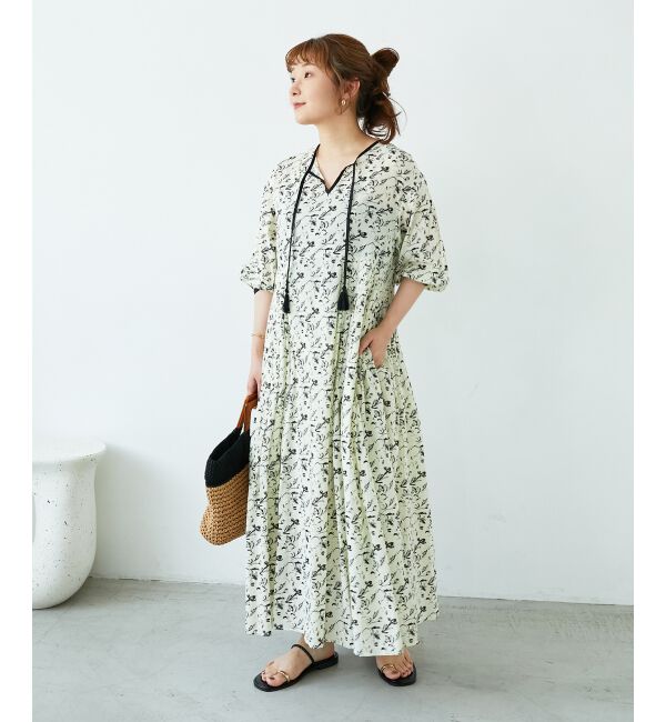  「フラワーモチーフスキッパーワンピース」|ワンピース|