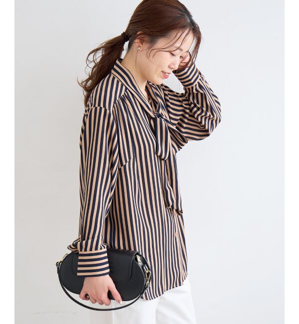  「【日本製】ストライプボウタイブラウス」|シャツ・ブラウス|
