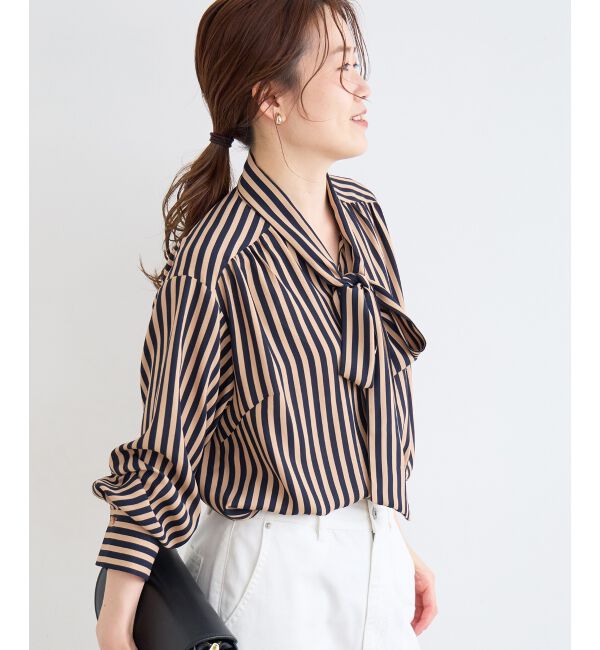  「【日本製】ストライプボウタイブラウス」|シャツ・ブラウス|