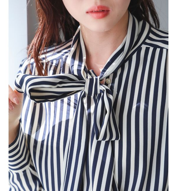  「【日本製】ストライプボウタイブラウス」|シャツ・ブラウス|