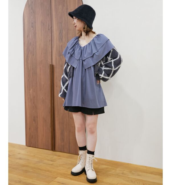 MAJESTICLEGON「ビッグフリルカラーチュニックブラウス」|シャツ・ブラウス|グレー