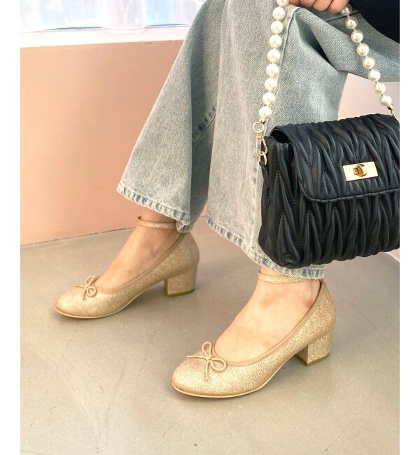 MAJESTICLEGON「ラメリボンパンプス」|パンプス|ゴールド