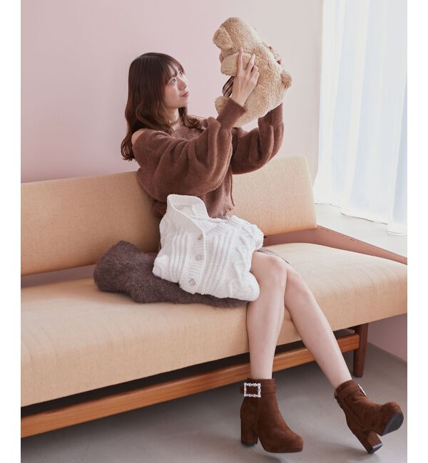 MAJESTICLEGON「パールビジューバックルブーツ」|ショートブーツ|