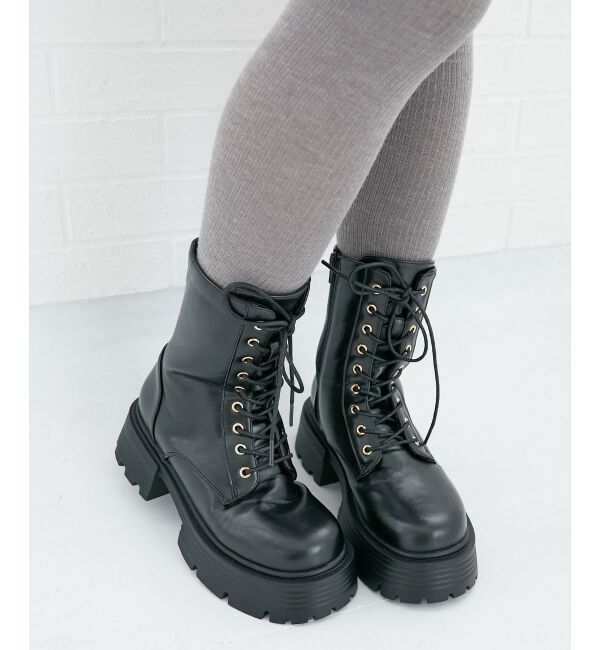  「タンクソールレースアップブーツ」|ショートブーツ|ブラック