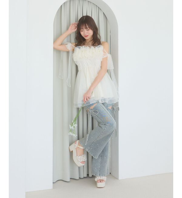  「ショルダーリボンフリルビスチェ」|キャミソール|