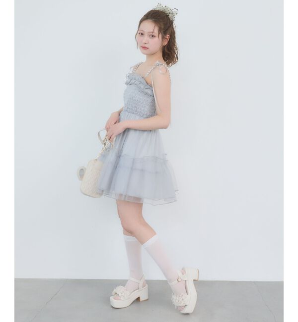  「パールチェーンチュールミニワンピ」|ワンピース|