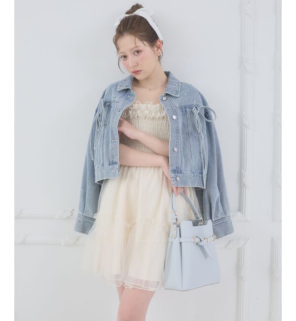  「パールチェーンチュールミニワンピ」|ワンピース|