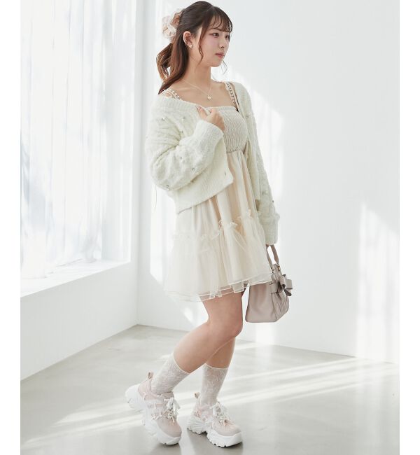  「パールチェーンチュールミニワンピ」|ワンピース|
