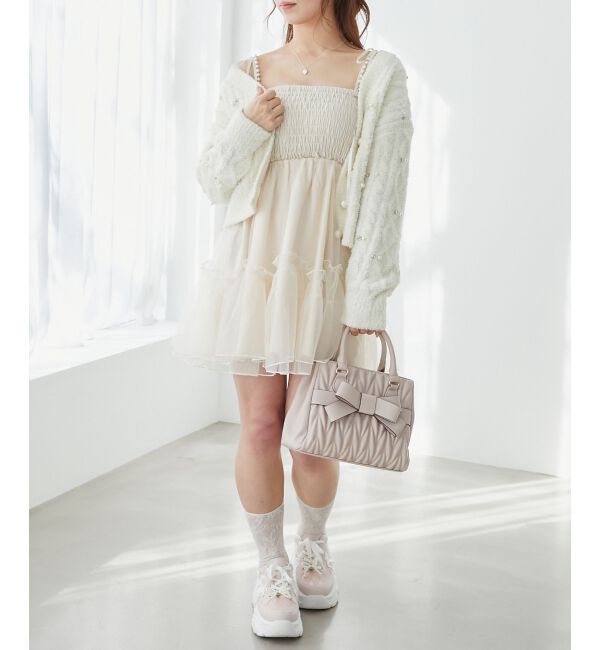  「パールチェーンチュールミニワンピ」|ワンピース|