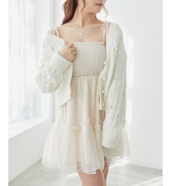  「パールチェーンチュールミニワンピ」|ワンピース|