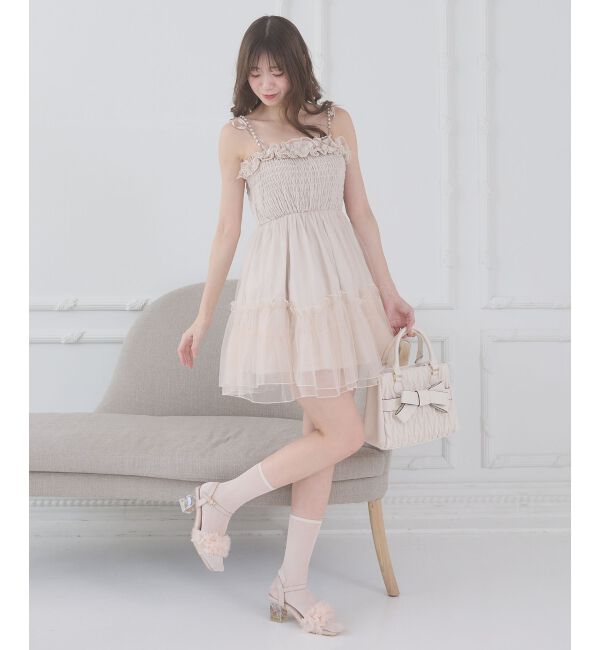  「パールチェーンチュールミニワンピ」|ワンピース|