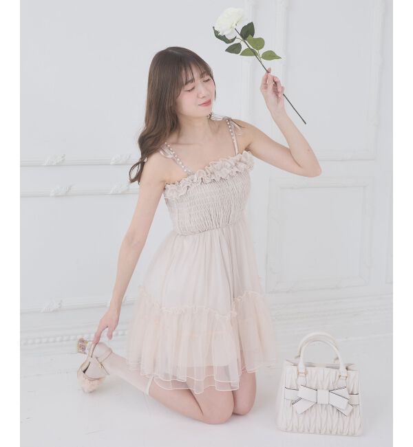  「パールチェーンチュールミニワンピ」|ワンピース|