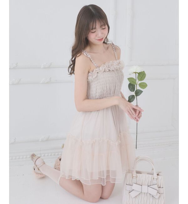  「パールチェーンチュールミニワンピ」|ワンピース|