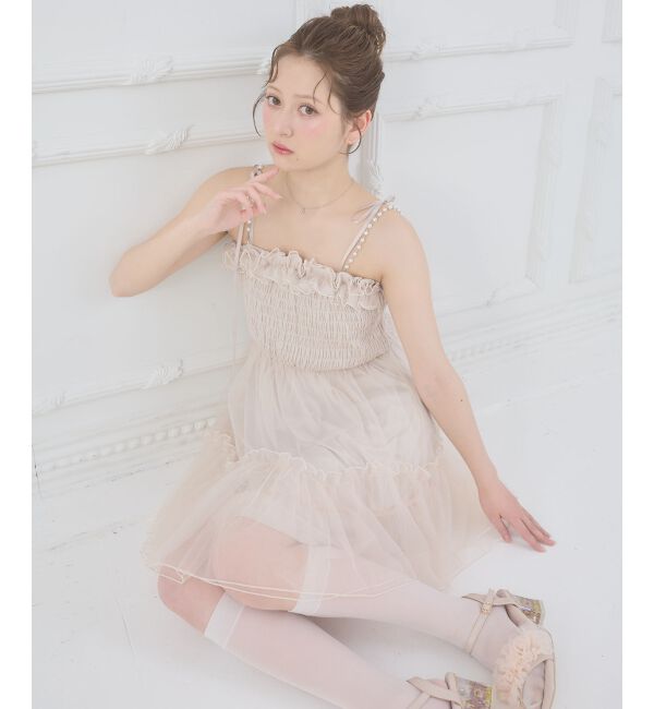  「パールチェーンチュールミニワンピ」|ワンピース|