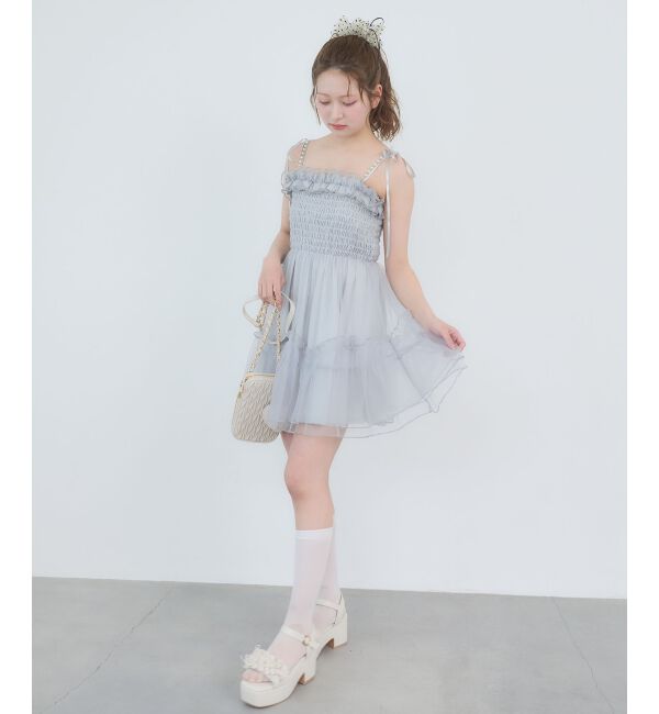  「パールチェーンチュールミニワンピ」|ワンピース|