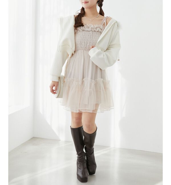 「パールチェーンチュールミニワンピ」|ワンピース|