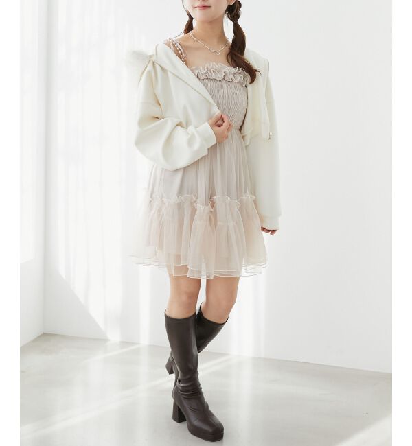  「パールチェーンチュールミニワンピ」|ワンピース|