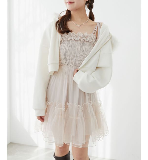  「パールチェーンチュールミニワンピ」|ワンピース|
