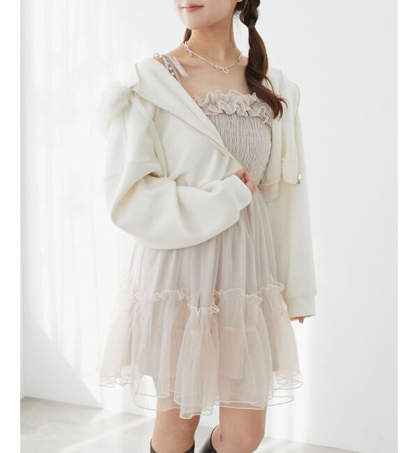  「パールチェーンチュールミニワンピ」|ワンピース|