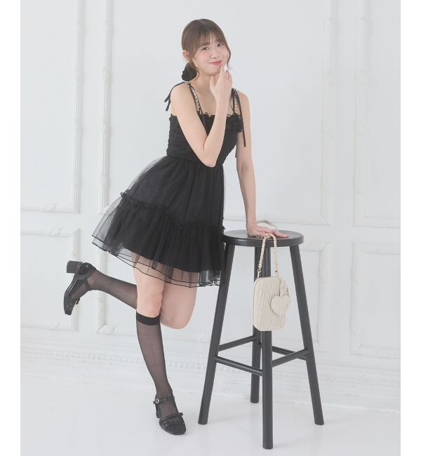  「パールチェーンチュールミニワンピ」|ワンピース|