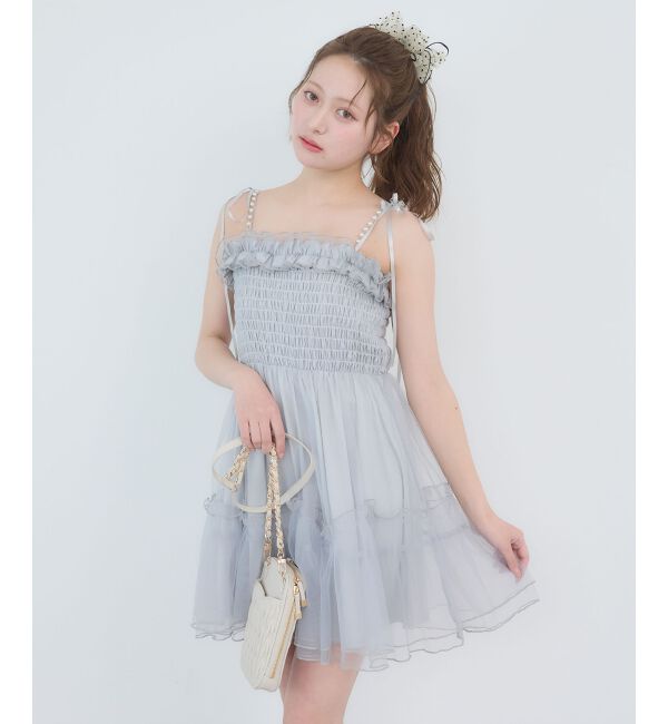  「パールチェーンチュールミニワンピ」|ワンピース|