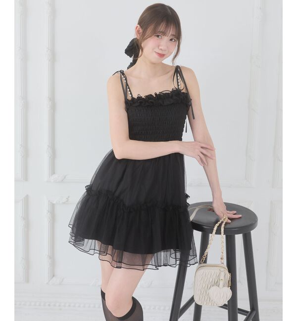  「パールチェーンチュールミニワンピ」|ワンピース|