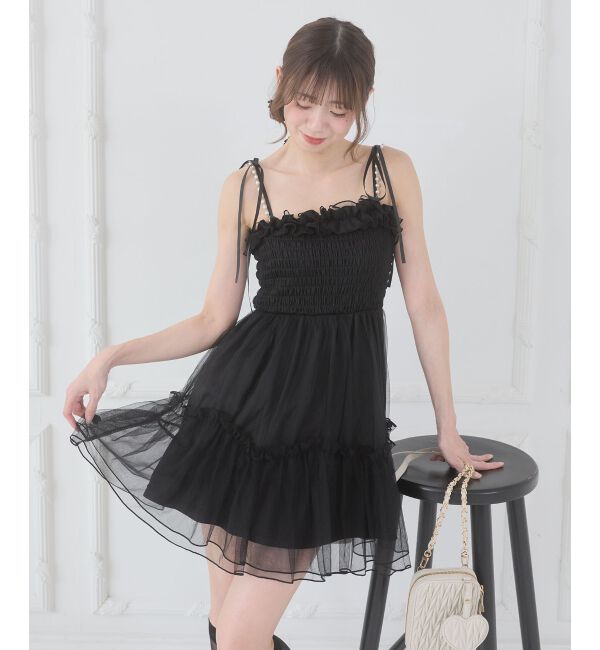  「パールチェーンチュールミニワンピ」|ワンピース|