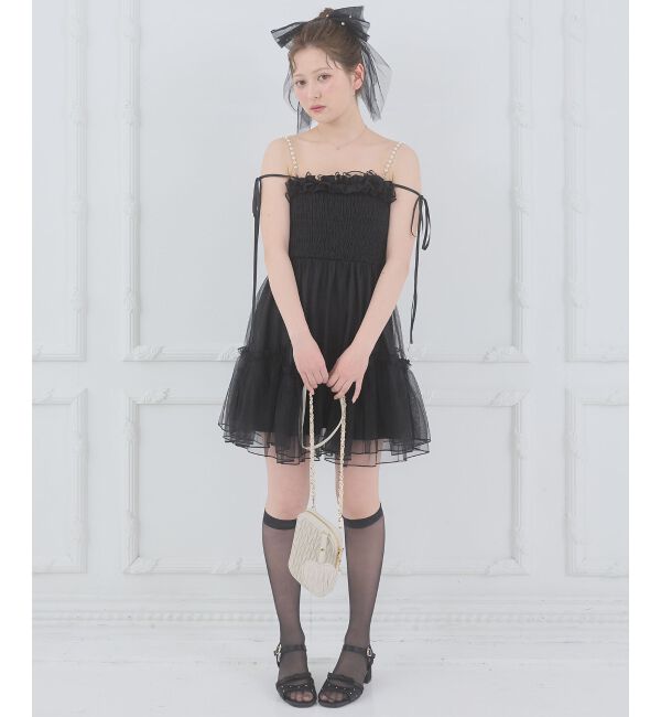  「パールチェーンチュールミニワンピ」|ワンピース|