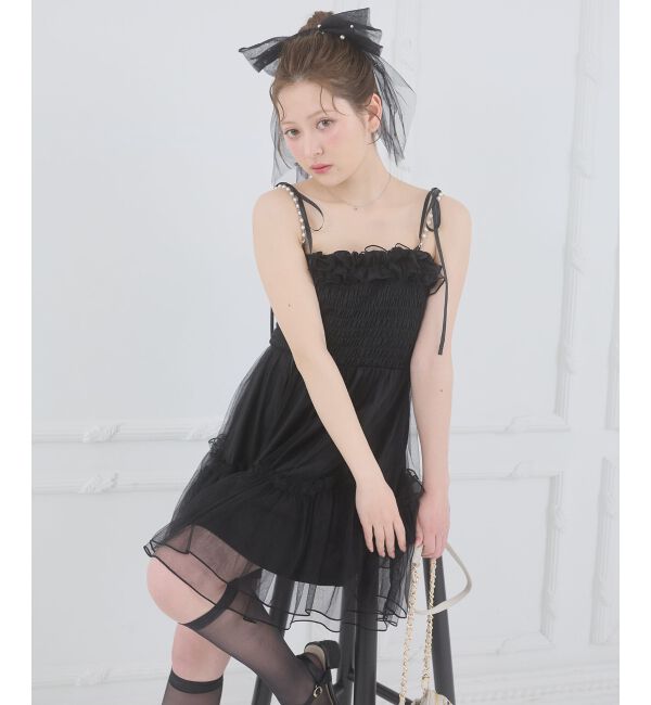  「パールチェーンチュールミニワンピ」|ワンピース|